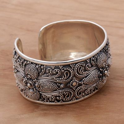 Alternate image for Sterling Silver Floral Cuff Bracelet Hand Crafted in Bali Temple Blooms