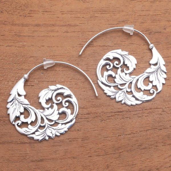 Alternate image for Sterling Silver Vine Half-Hoop Earrings from Bali Garden Waves