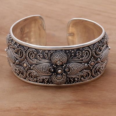 Alternate image for Sterling Silver Floral Cuff Bracelet Hand Crafted in Bali Temple Blooms