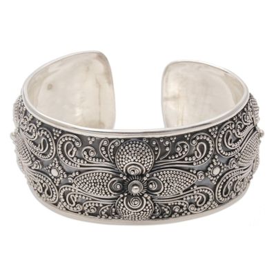Alternate image for Sterling Silver Floral Cuff Bracelet Hand Crafted in Bali Temple Blooms