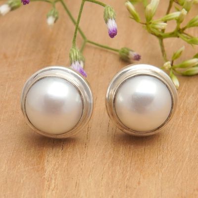 Alternate image for Polished Round Sterling Silver Stud Earrings with Pearls Purity Core