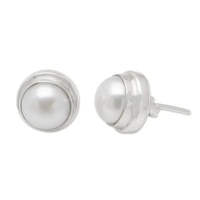Alternate image for Polished Round Sterling Silver Stud Earrings with Pearls Purity Core