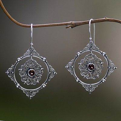 Alternate image for Hand Made Sterling Silver Garnet Dangle Earrings Indonesia Red Vibrations