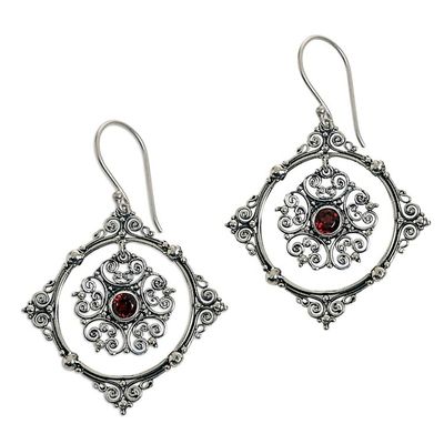 Alternate image for Hand Made Sterling Silver Garnet Dangle Earrings Indonesia Red Vibrations