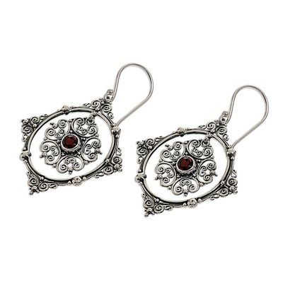 Alternate image for Hand Made Sterling Silver Garnet Dangle Earrings Indonesia Red Vibrations