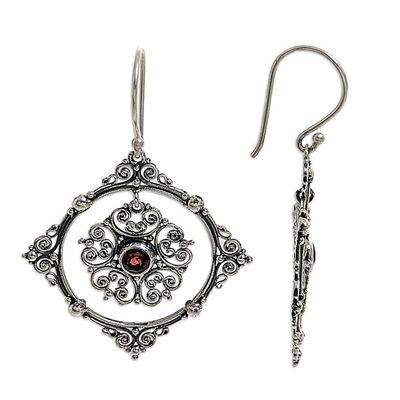 Alternate image for Hand Made Sterling Silver Garnet Dangle Earrings Indonesia Red Vibrations