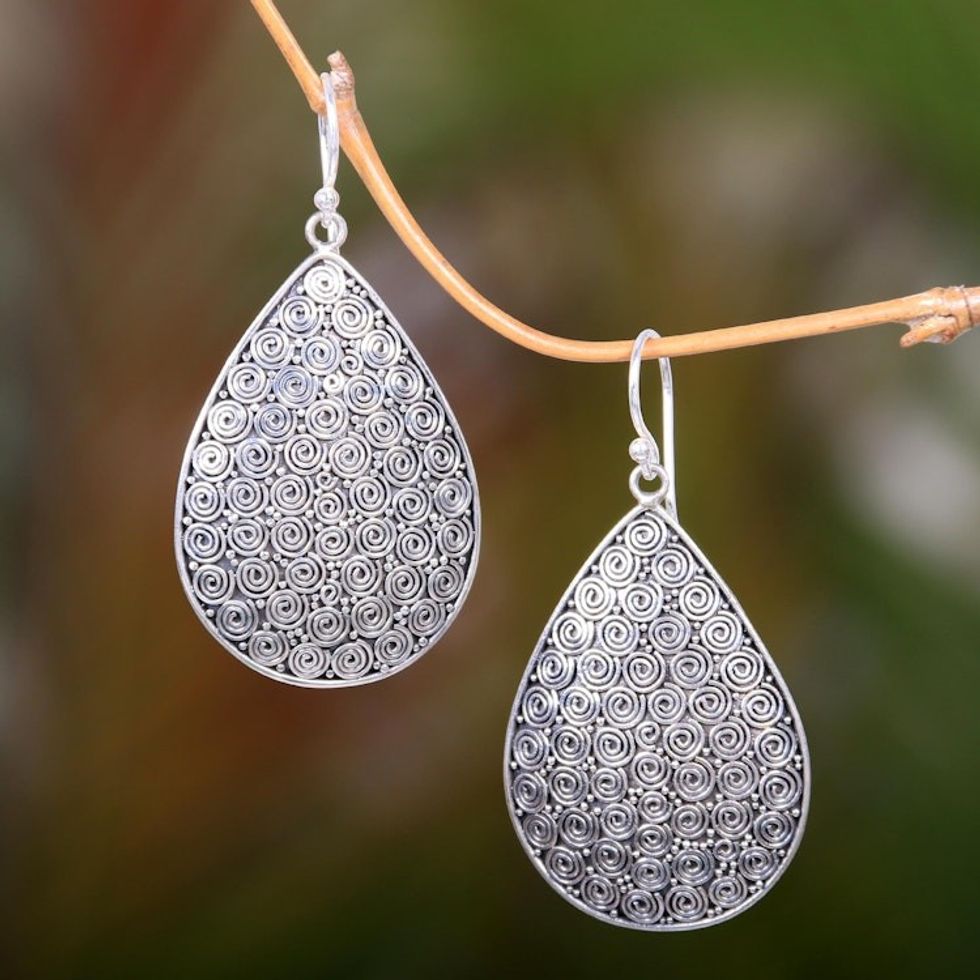 Buddha Theme Sterling Silver Earrings Handcrafted in Bali 'Buddha's Curls'