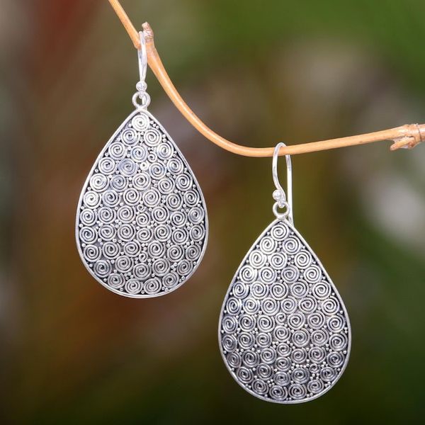 Alternate image for Buddha Theme Sterling Silver Earrings Handcrafted in Bali Buddhas Curls