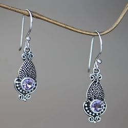 Image for Amethyst and Sterling Silver 925 Earrings with Squid Motif Purple Cephalopod