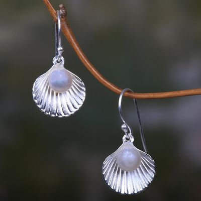 Alternate image for Sterling Silver and Pearl Seashell Earrings Gift from the Sea
