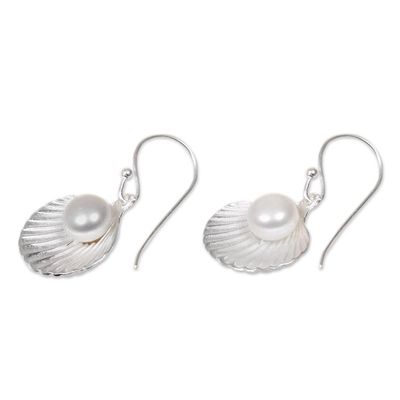 Alternate image for Sterling Silver and Pearl Seashell Earrings Gift from the Sea