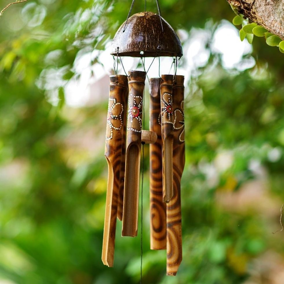 Bamboo Wind Chime with Hand-Painted Floral Motif 'Floral Melody'