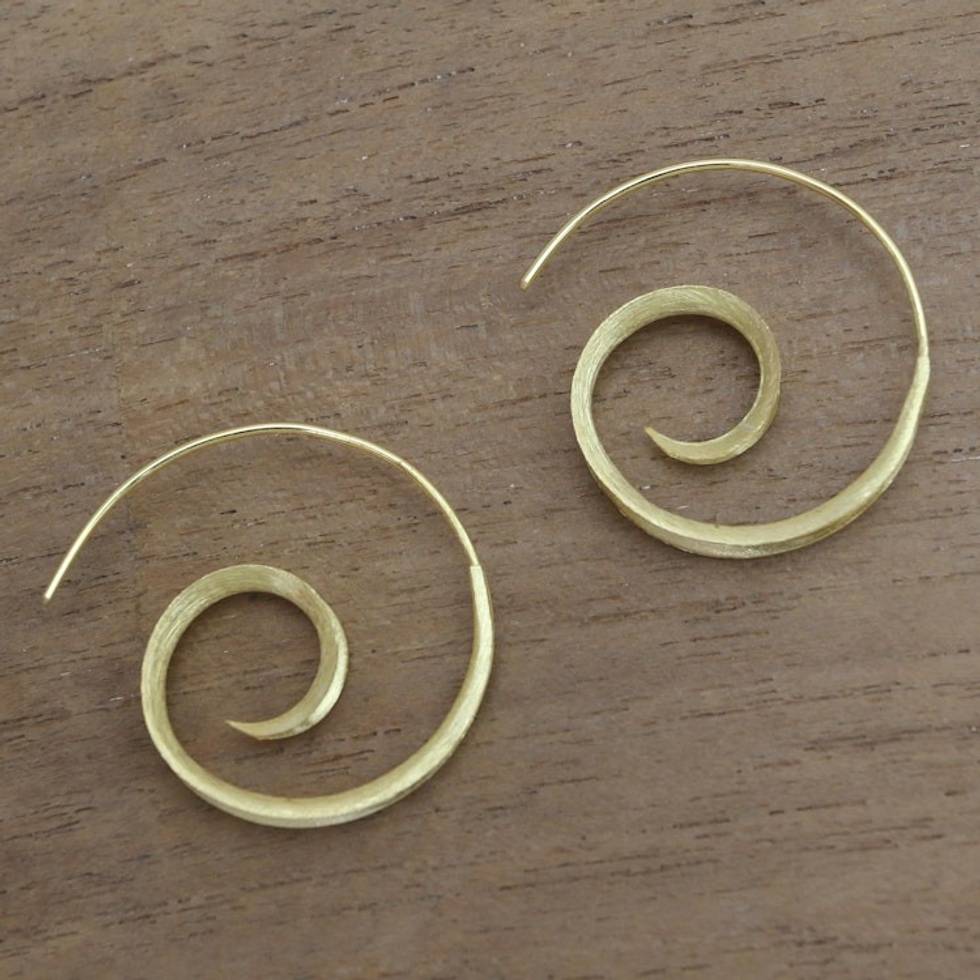 18k Gold Plated Sterling Silver Half-Hoop Earrings from Bali 'Golden Curl'