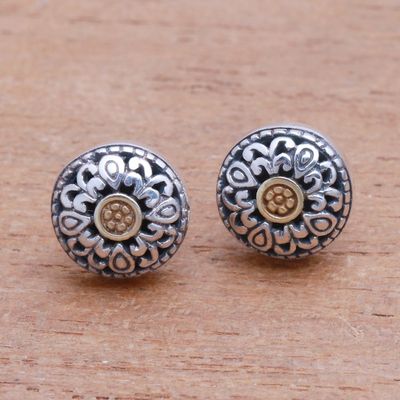 Alternate image for Wave Pattern Gold Accented Sterling Silver Stud Earrings Essence of Sun