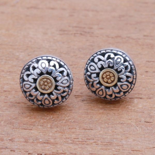 Alternate image for Wave Pattern Gold Accented Sterling Silver Stud Earrings Essence of Sun