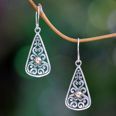 Alternate image for Balinese Artisan Crafted 18k Gold Accent Silver Earrings Temple Spire