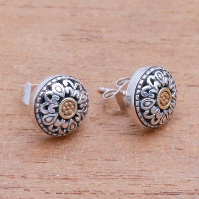 Alternate image for Wave Pattern Gold Accented Sterling Silver Stud Earrings Essence of Sun