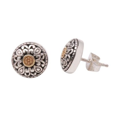 Alternate image for Wave Pattern Gold Accented Sterling Silver Stud Earrings Essence of Sun