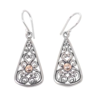 Alternate image for Balinese Artisan Crafted 18k Gold Accent Silver Earrings Temple Spire