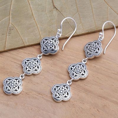 Alternate image for Artisan Crafted Sterling Silver Dangle Earrings Four-Petaled Flowers