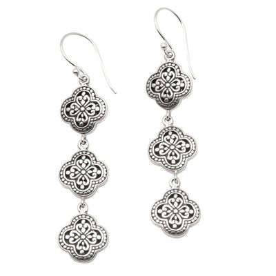 Alternate image for Artisan Crafted Sterling Silver Dangle Earrings Four-Petaled Flowers