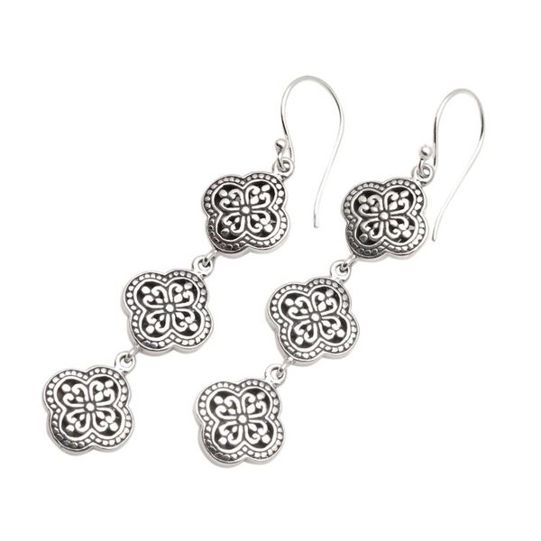 Alternate image for Artisan Crafted Sterling Silver Dangle Earrings Four-Petaled Flowers