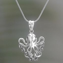 Image for Sterling Silver Pendant Necklace of an Octopus Octopus of the Deep