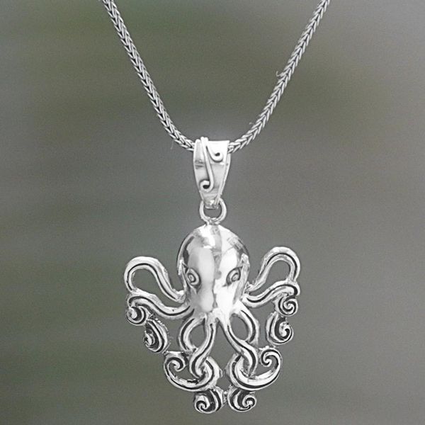 Alternate image for Sterling Silver Pendant Necklace of an Octopus Octopus of the Deep