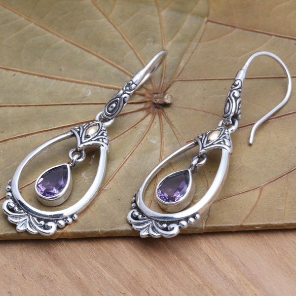 Alternate image for Victorian Style Amethyst Dangle Earrings Victoriana