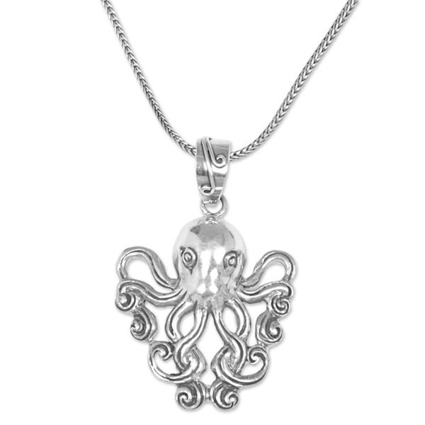 Alternate image for Sterling Silver Pendant Necklace of an Octopus Octopus of the Deep