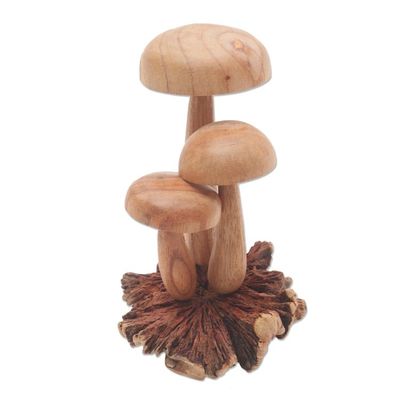 Alternate image for Hand Carved Wood Mushroom Sculpture from Bali Growing Mushrooms