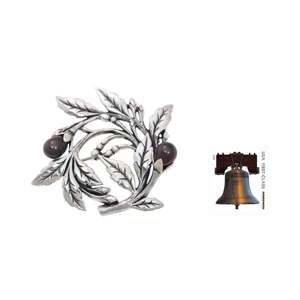 Alternate image for Sterling Silver Floral Brooch Pin with Cultured Black Pearls Ebony Buds