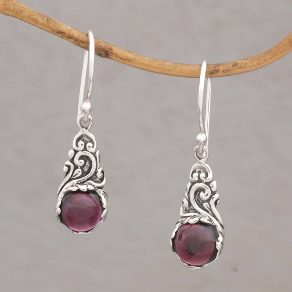 Handmade 925 Sterling Silver Red Garnet Earrings Indonesia 'Red Sprout'