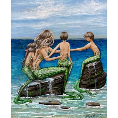 Primary image for Mermaid Family Seascape Acrylic Painting