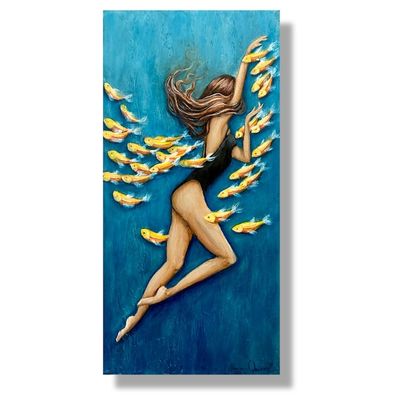 Alternate image for Woman swimming underwater with fish painting