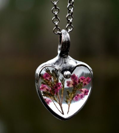 Image for Pink Scottish Heather Heart Pendant Necklace