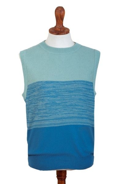 Alternate image for Cotton Blend Mens Vest in Mint and Blue Tones Mint and Blue