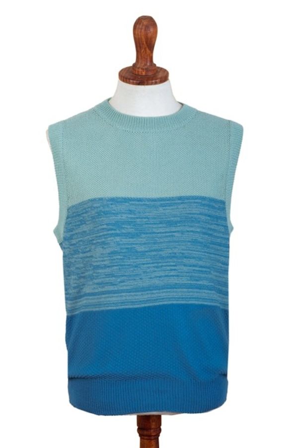 Alternate image for Cotton Blend Mens Vest in Mint and Blue Tones Mint and Blue