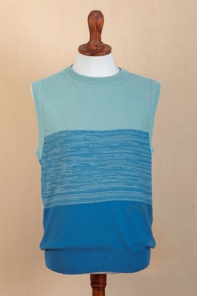 Alternate image for Cotton Blend Mens Vest in Mint and Blue Tones Mint and Blue