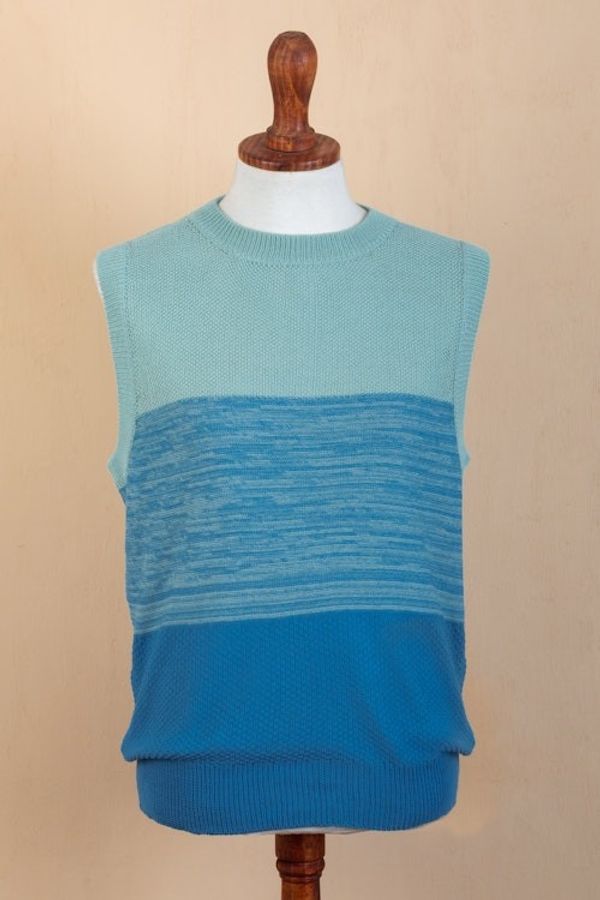 Alternate image for Cotton Blend Mens Vest in Mint and Blue Tones Mint and Blue