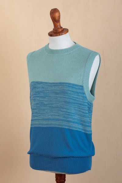 Alternate image for Cotton Blend Mens Vest in Mint and Blue Tones Mint and Blue