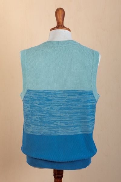 Alternate image for Cotton Blend Mens Vest in Mint and Blue Tones Mint and Blue