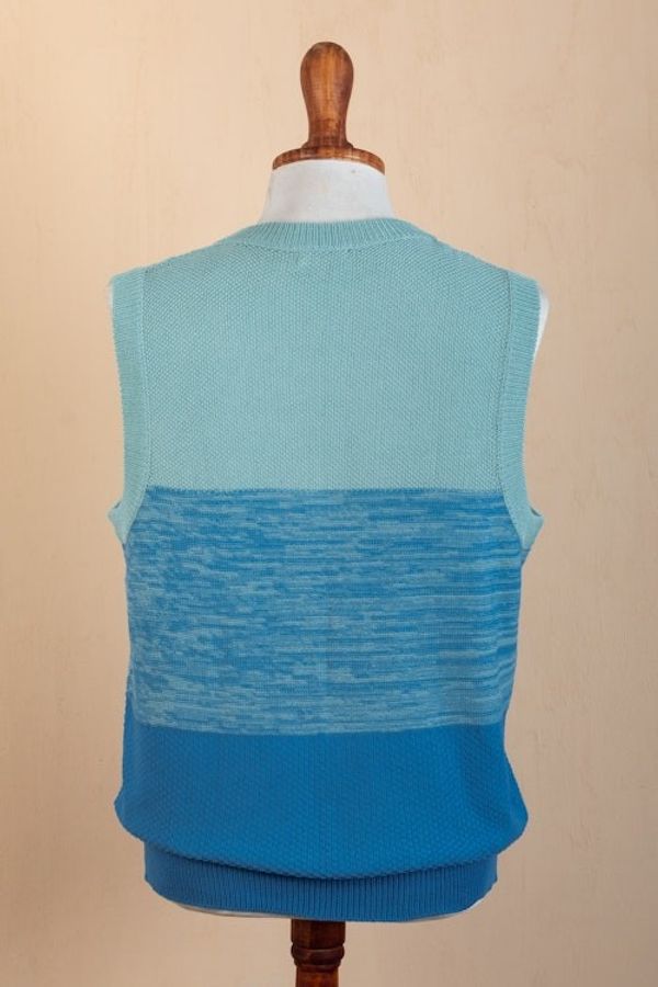 Alternate image for Cotton Blend Mens Vest in Mint and Blue Tones Mint and Blue