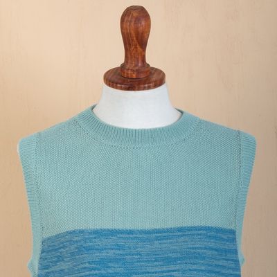Alternate image for Cotton Blend Mens Vest in Mint and Blue Tones Mint and Blue