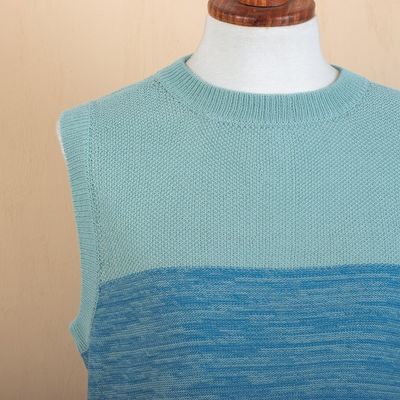 Alternate image for Cotton Blend Mens Vest in Mint and Blue Tones Mint and Blue