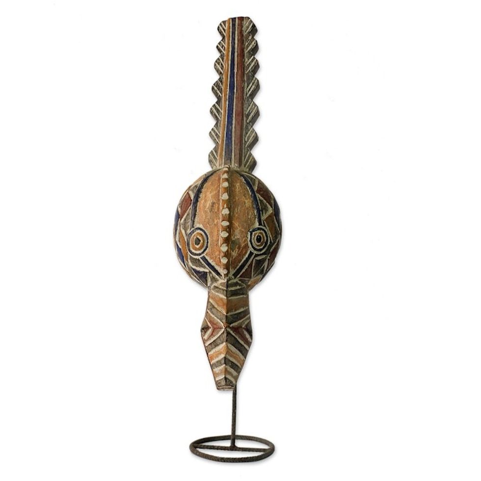 Unique Malian Wood Mask on Stand 'Bird of New Life'