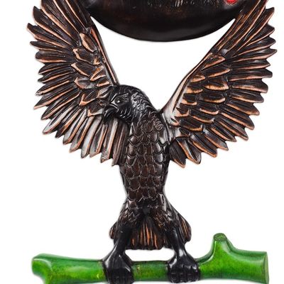 Alternate image for Hand Carved Sese Wood Eagle-Motif Relief Panel World Eagle