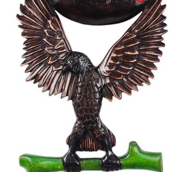 Alternate image for Hand Carved Sese Wood Eagle-Motif Relief Panel World Eagle