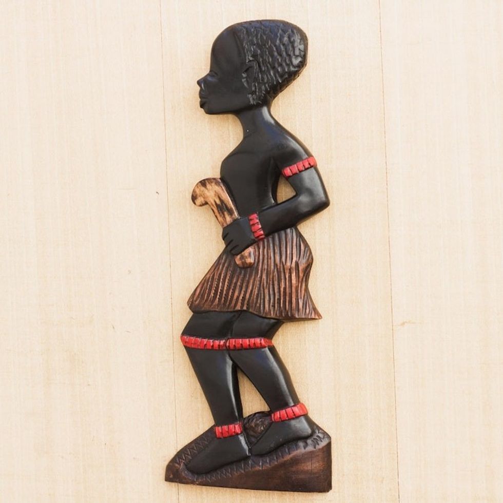 Sese Wood Wall Sculpture of a Male Dipo Dancer from Ghana 'Male Dipo Dancer'