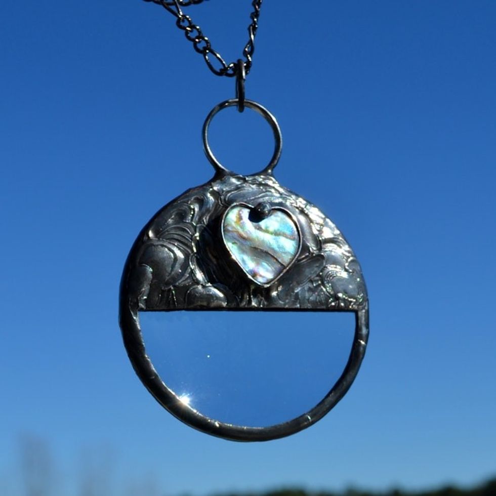 Magnifying Glass Necklace, Abalone Heart Accent